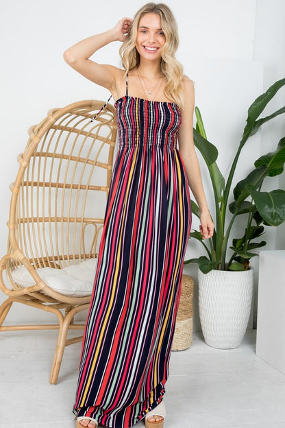 E LUNA Stripe Smocked Maxi Tank Dress