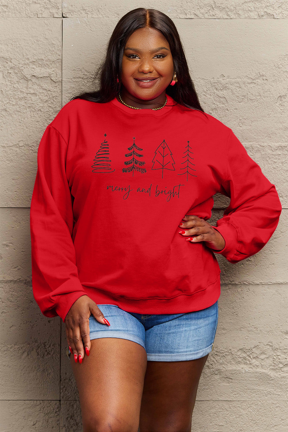 SIMPLY LOVE Full Size "MERRY AND BRIGHT" Graphic Sweatshirt