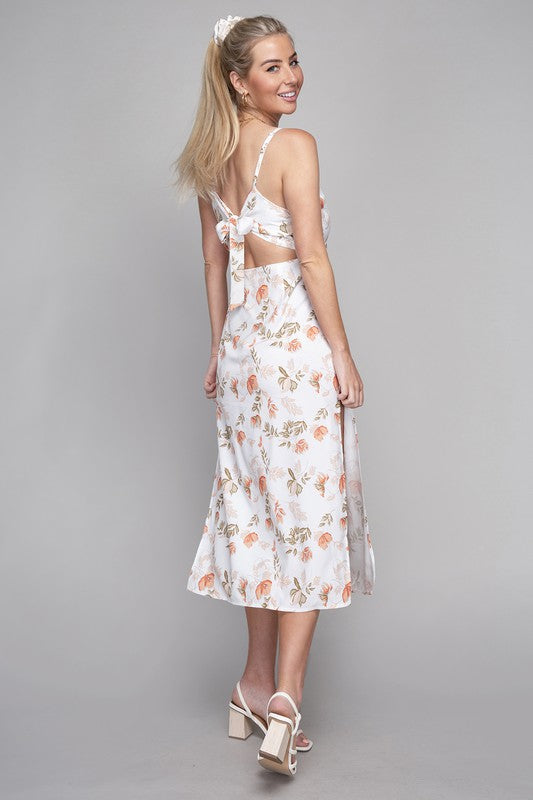 NUVI APPAREL Frenchy Tied Backless Floral Cami Dress