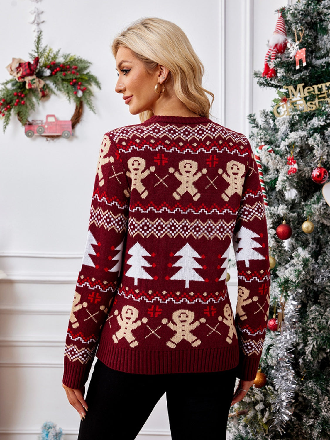 HY Gingerbread Round Neck Long Sleeve Christmas Sweater-up to 2XL