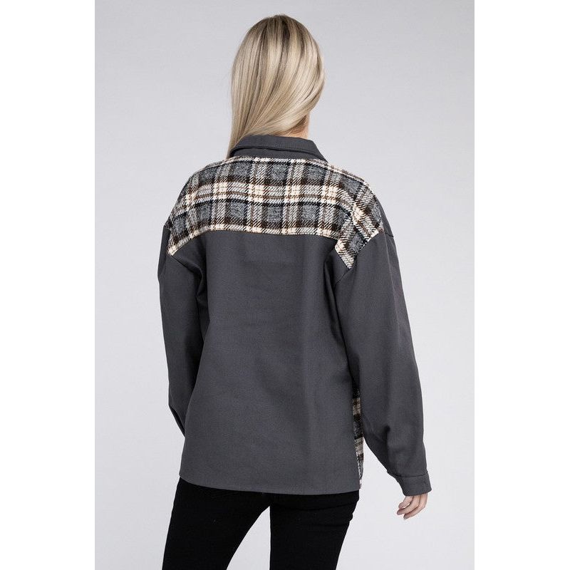 NUVI APPAREL Plaid Patchwork Pockets Jacket