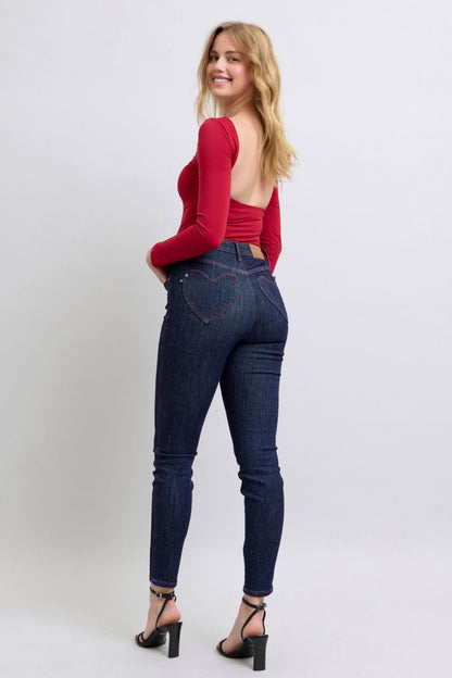 JUDY BLUE Full Size Heart Shaped Back Pockets Skinny Jeans