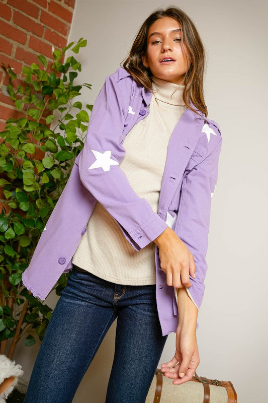 DAVI & DANI Lavendar Star Printed Shacket