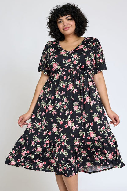 EG FASHION Floral Angel Sleeve Midi Dress