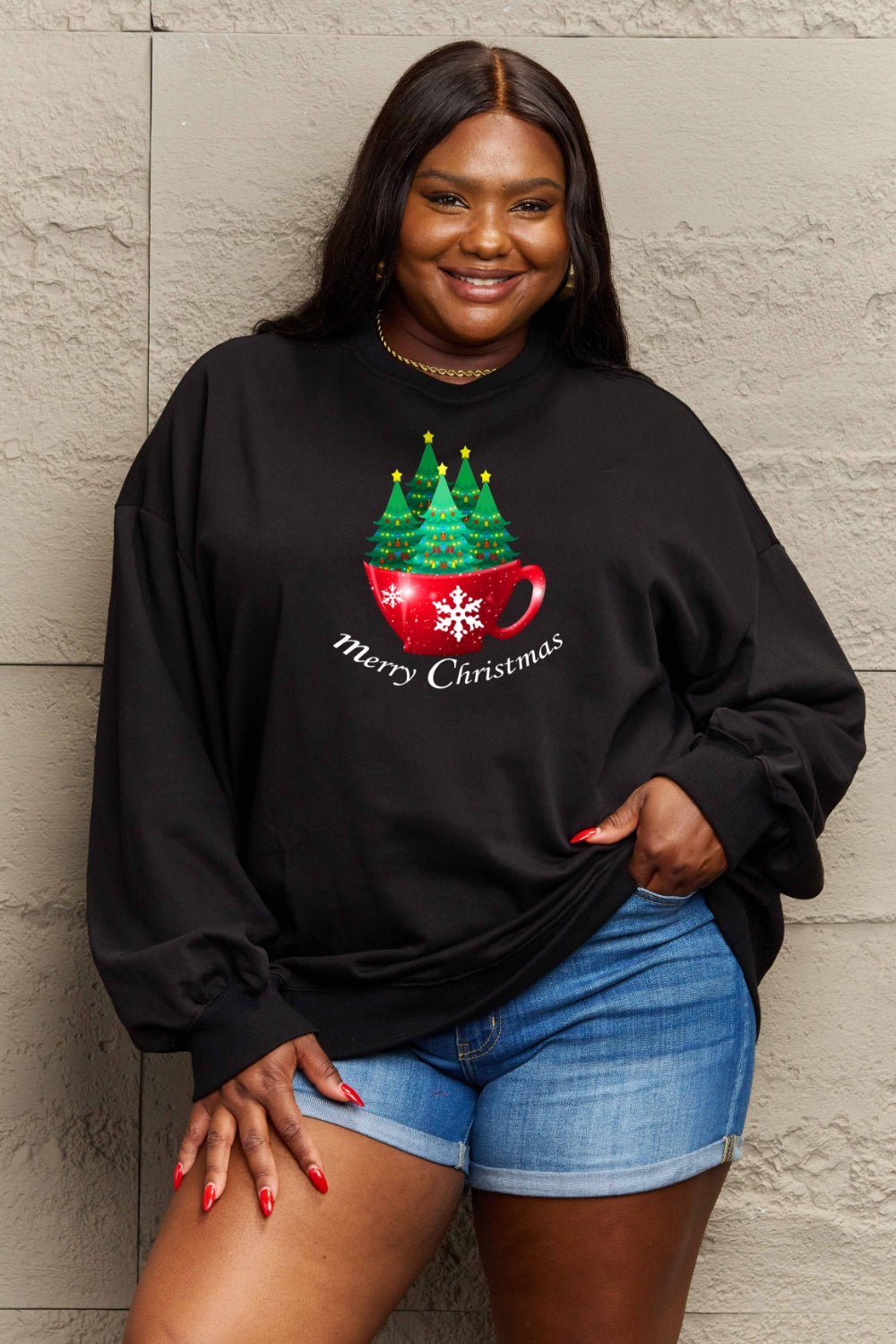 SIMPLY LOVE Full Size "MERRY CHRISTMAS" Graphic Sweatshirt