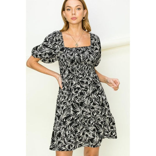 HYFVE Burning Desire Printed Puff Sleeves Mini Dress