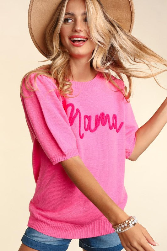 HAPTICS Plus-size "Mama" Pop-up Letter Knitted Sweater Top