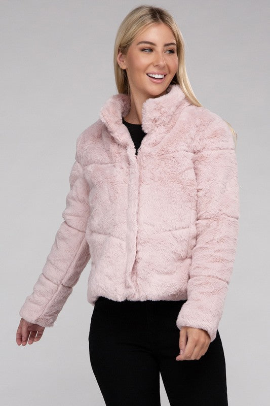 AMBIANCE APPAREL Fluffy Zip-Up Sweater Coat