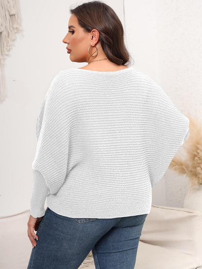 Full Size Boat Neck Batwing Sleeve Sweater-up to 3XL