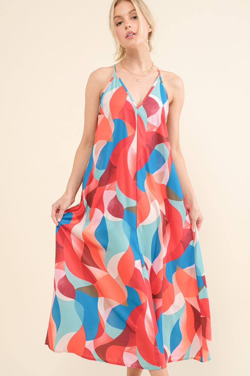 AND THE WHY Printed Crisscross Back Cami Dress