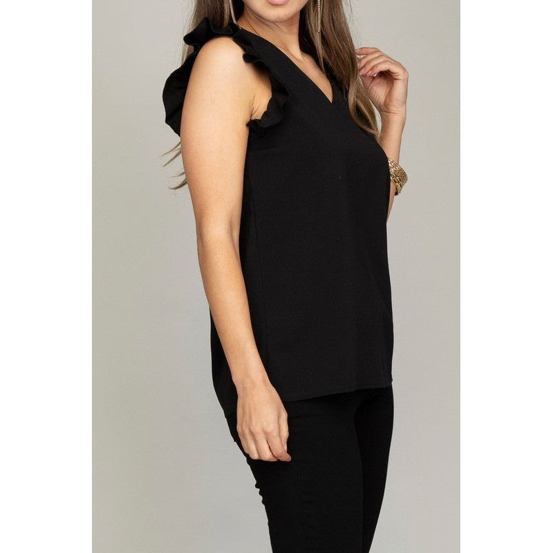 NUVI APPAREL V-neck Ruffle Sleeve-less shirt