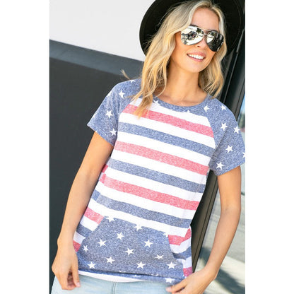 E LUNA American Flag Print Top