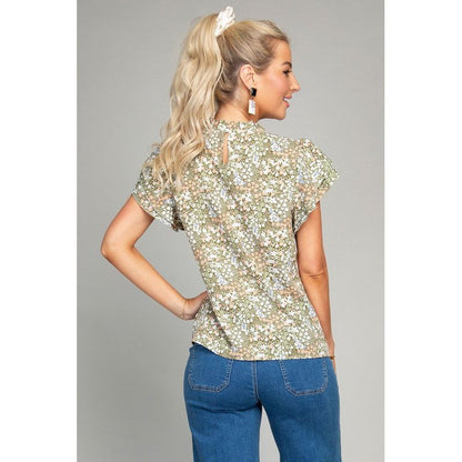 NUVI APPAREL Ditsy Floral Print Butterfly Sleeve Blouse