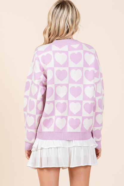 MITTOSHOP Lilac Checkered Heart Button Down Cardigan