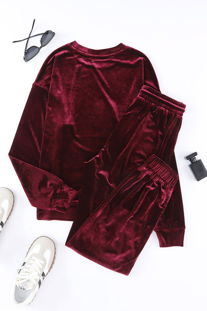 SYNZ Red Velvet Long Sleeve Top and Pants Lounge Set