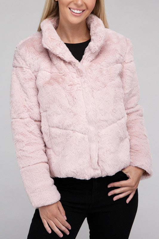 AMBIANCE APPAREL Fluffy Zip-Up Sweater Coat