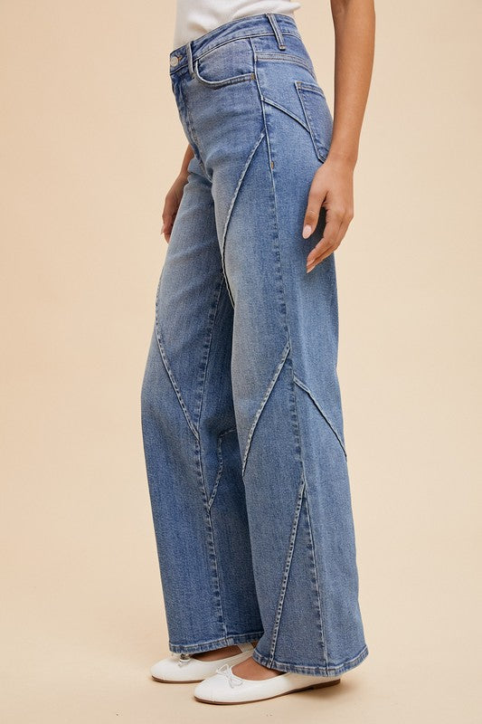 Annie Wear Women's Wide Leg Jeans with Decorative Seams