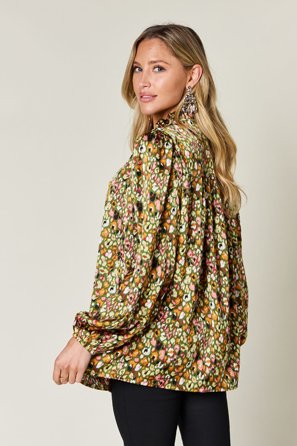 DOUBLE TAKE Full Size Printed Long Sleeve Blouse