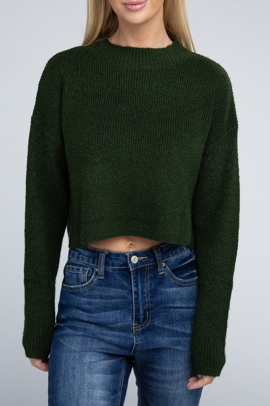 AMBIANCE APPAREL Mock Neck Cropped Pullover Knit Sweater