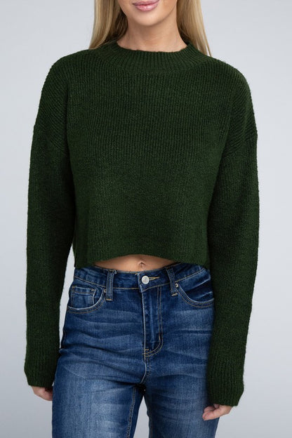 AMBIANCE APPAREL Mock Neck Cropped Pullover Knit Sweater