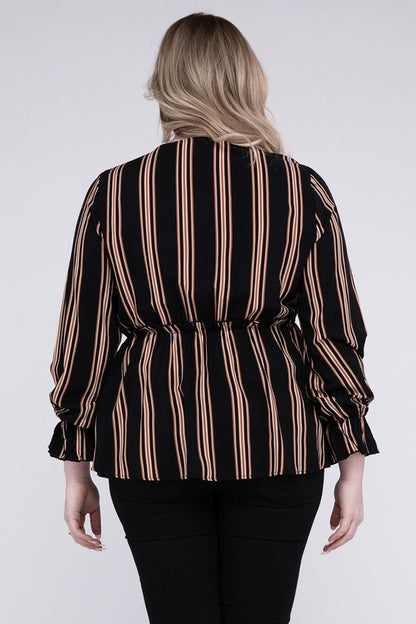 NUVI APPAREL Plus-size Striped Top with Ruffled Hem