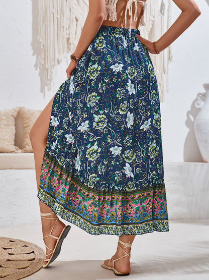 Tied Boho Printed Casual Flare Skirt