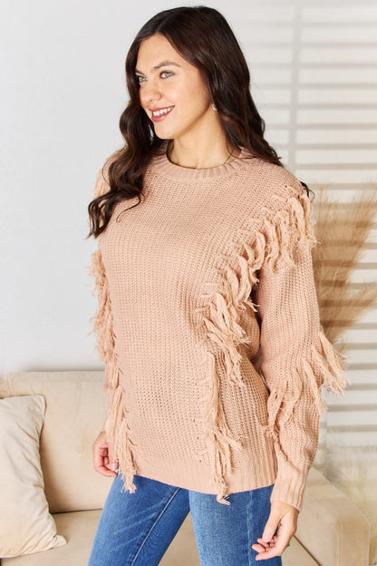 AND THE WHY Dusty Pink Tassel Detail Long Sleeve Sweater