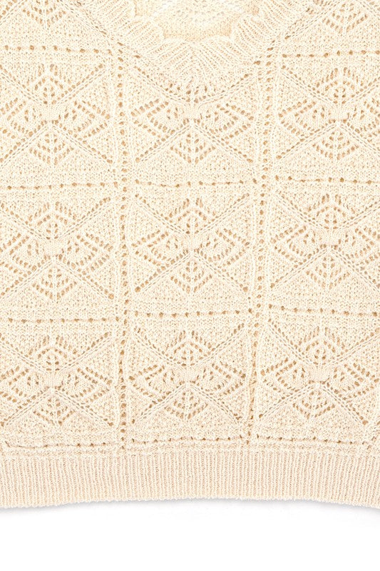 LILOU Ivory Crochet Knit Top