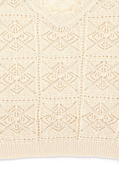 LILOU Ivory Crochet Knit Top