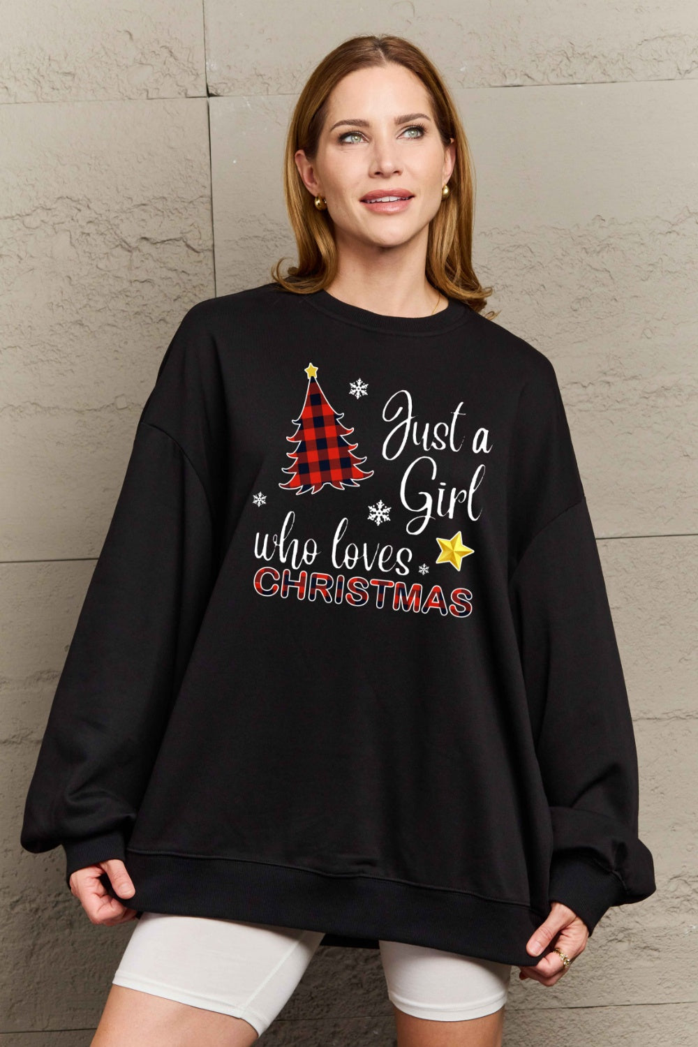 SIMPLY LOVE " Just a girl who loves Christmas" Full Size Graphic Sweatshirt