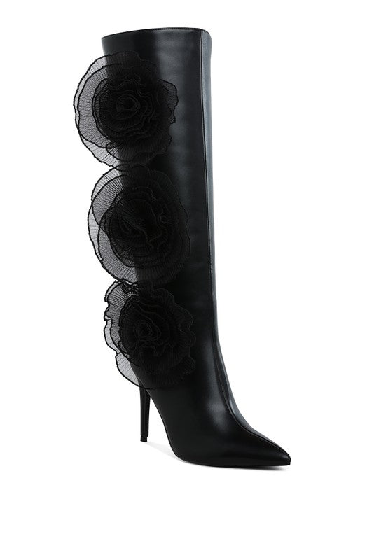 RAG & Co. Chinkara Sheer Big Rose Detail Long Boots