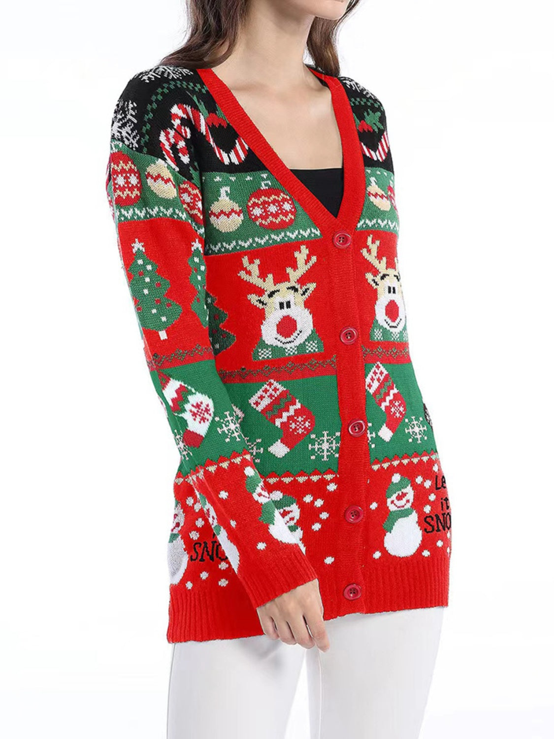 Reindeer Button Up Long Sleeve Christmas Cardigan