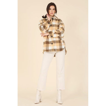 LILOU Plaid sherpa jacket with pockets