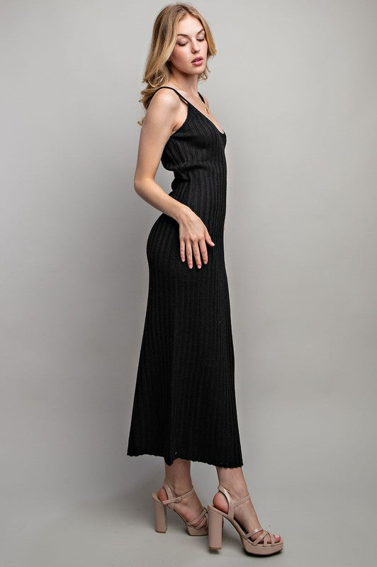 SWEET GENERIS U-Neckline Ribbed-Knit Maxi Dress