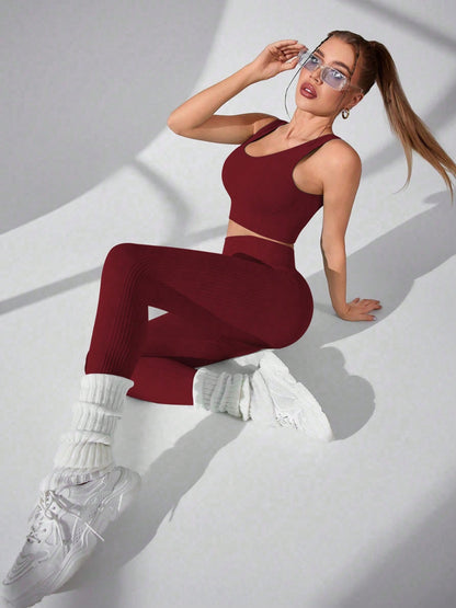 Q&S Scoop Neck Wide Strap Top and Pants Active Set