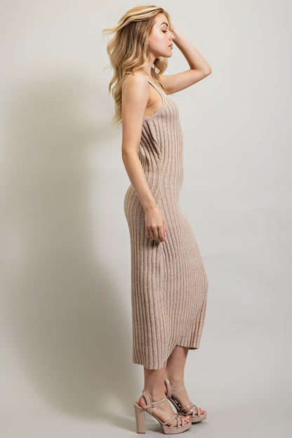 SWEET GENERIS U-Neckline Ribbed-Knit Maxi Dress