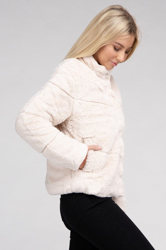 AMBIANCE APPAREL Fluffy Zip-Up Sweater Coat