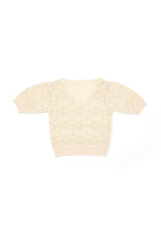 LILOU Ivory Crochet Knit Top