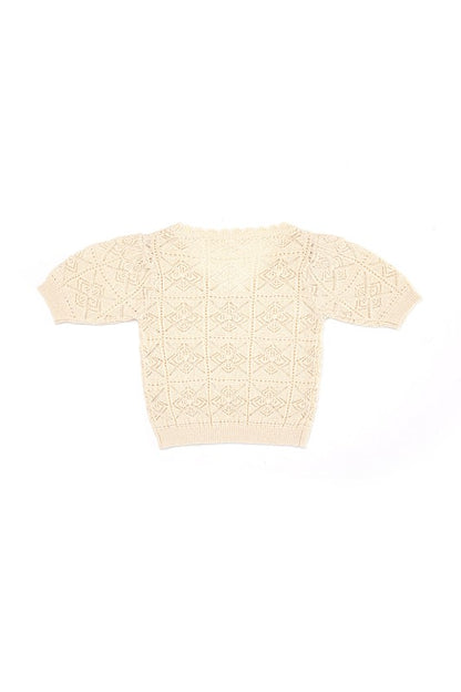 LILOU Ivory Crochet Knit Top