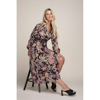 NUVI APPAREL Paisley Print Shirred Waist A-line Dress