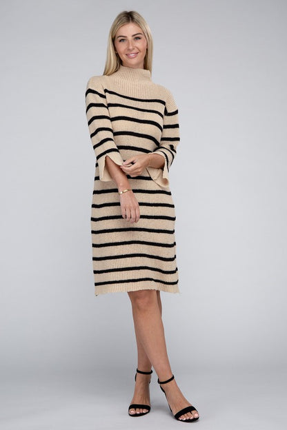 NUVI APPAREL Striped Pattern Sweater Dress