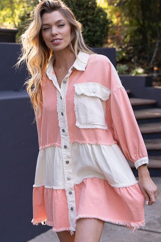 POL Creamy Peach Button up 3/4 Balloon Sleeve Autumn Dress Jacket