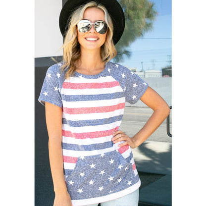 E LUNA American Flag Print Top