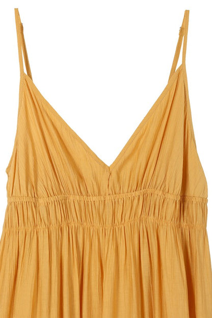 LILOU Casual Mustard Yellow Low Cut SL Tank Dress