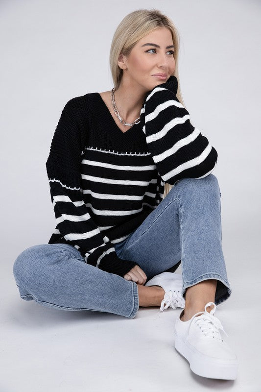 NUVI APPAREL Striped Pattern Knit Sweater