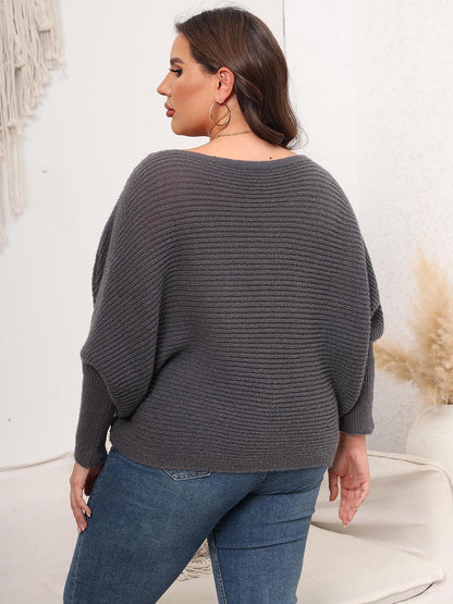 Full Size Boat Neck Batwing Sleeve Sweater-up to 3XL