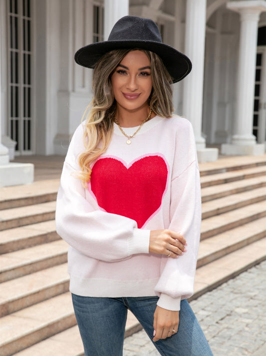 Heart Graphic Round Neck Sweater