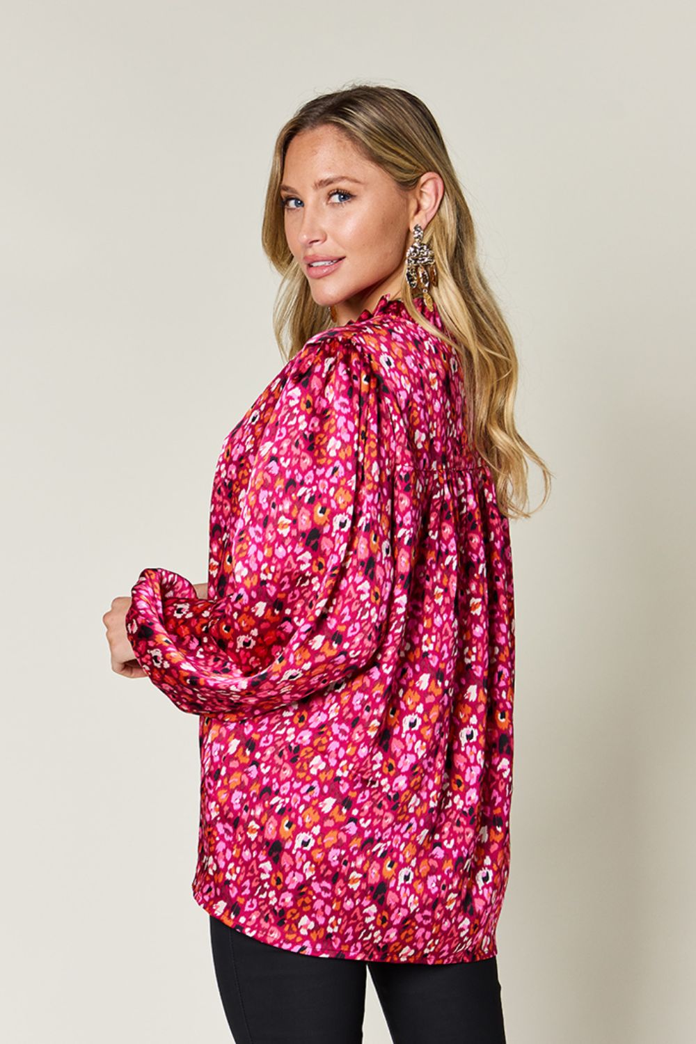 DOUBLE TAKE Full Size Printed Long Sleeve Blouse