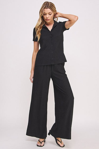 JADE BY JANE Textured Short Sleeves Top & Wide-leg Pants Set