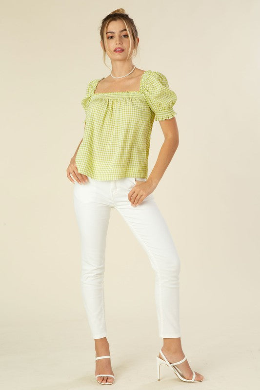 LILOU Elegant Smocked Casual Top with Puff Sleeve